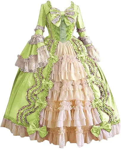 Vista 13 de SHOPESSA Vestido victoriano para mujer, vestido de lolita francesa, disfraz de princesa, vestido renacentista, manga acampanada, corte de cosplay