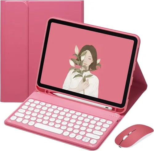 Vista 13 de Funda de teclado desmontable con teclas redondas en lindos colores de caramelo para iPad 5/6/Air2/Pro9.7 (Negro)