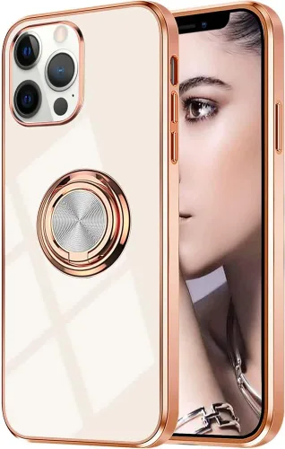 Vista 27 de Compatible con iPhone 11 Kickstand, anillo de rotación de 360 grados integrado con borde de oro rosa brillante que funciona con soporte magnético