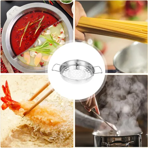 Vista 3 de Housoutil Colador de agujeros grandes con asa, colador de agujero de acero inoxidable, vaporizador de cocina para espaguetis, fideos, verduras