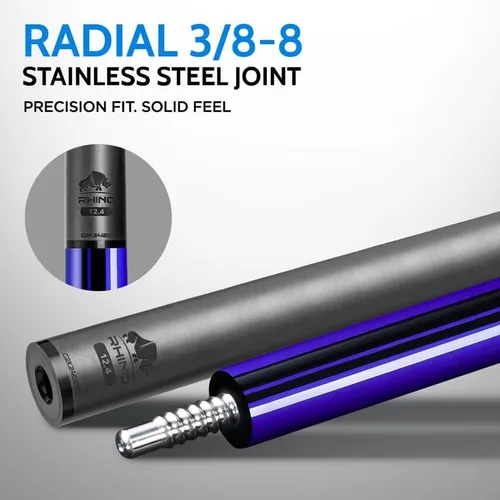 Vista 4 de RHINO Nebula 2 Pool Cue - Premium Carbon Fiber Shaft & Composite Butt. Time Crystal Tip, Pro Taper Design. 3/8-8 Joint, Wrapless. Low Deflection