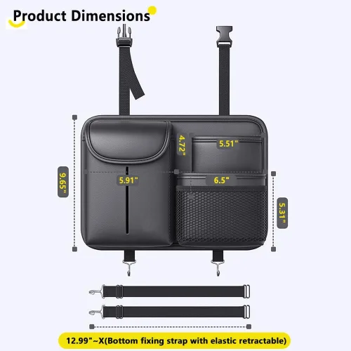 Vista 7 de Tumecos Bolsa de almacenamiento para el respaldo del asiento del automóvil, organizador de asiento trasero con caja de pañuelos, bolsillo