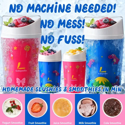 Vista 2 de Slushie Taza mágica - Tazas de batido portátiles congeladas rápidas para hacer tú mismo helado casero con cuchara de tapa para niños, familia
