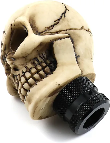 Vista 6 de Perilla de palanca de cambios en forma de calavera, de resina, para autos manuales o automáticos, Beige