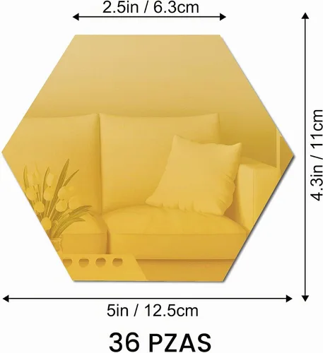 Vista 2 de RW-103 - 36 calcomanías acrílicas para espejo hexagonal, bricolaje, removibles, geométricos 3D, decoración de pared para dormitorio, sala de estar