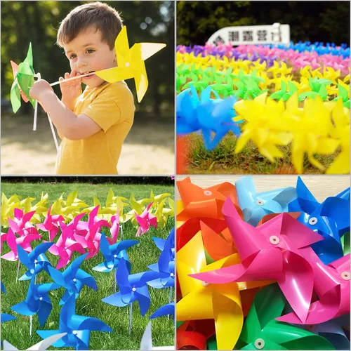 Vista 6 de 50 molinetes, hilanderos de viento de juguete y regalos de fiesta para niños, molinetes decorativos al aire libre para patio y jardín (verde claro)