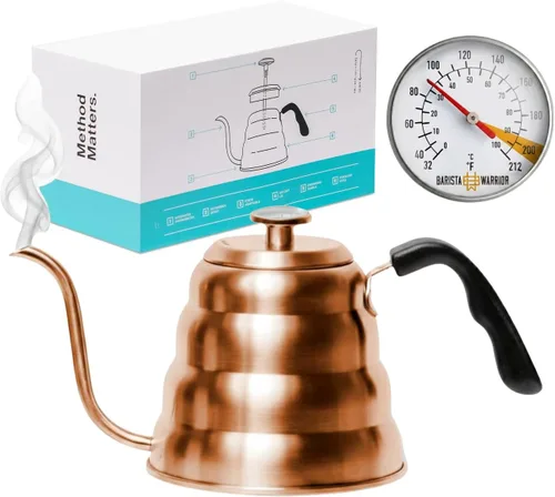 Vista 12 de Barista Warrior - Hervidor de café de cuello de cisne con termómetro – Hervidor de cuello de cisne para café y té, de acero inoxidable para todas