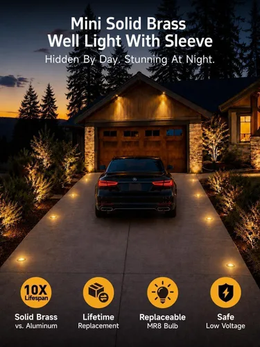 Vista 2 de Gardenreet Mini Brass Low Voltage Well Light, 12V IP65 Drive-Over, 1 Pack Bronce Uplight