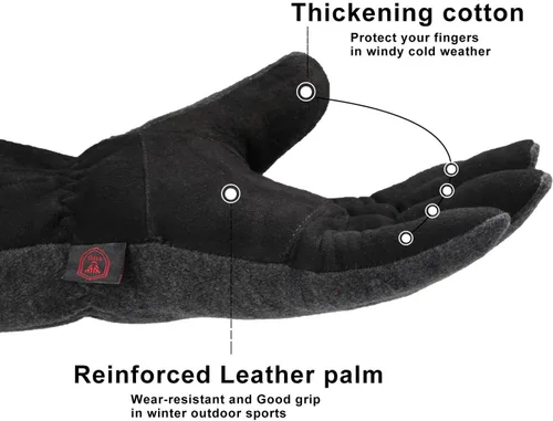 Vista 4 de OZERO Winter Gloves Deerskin Suede Leather and Insulated Polar Fleece Water Resistant Thermal Gifts for Men and Women