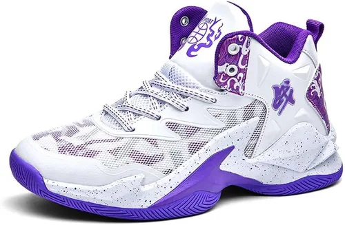 Vista 8 de VAXAV Women's Men's High Top Basketball Shoes Blanco Azul