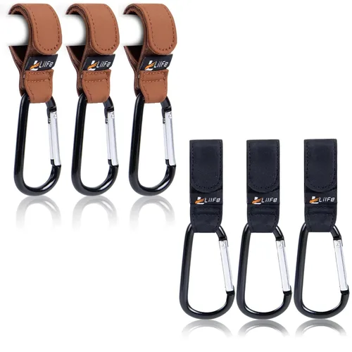 Vista 11 de 2 ganchos negros para cochecito de bebé para colgar Correas multiusos para cochecito con clips duraderos y elegantes para bolsas de pañales El