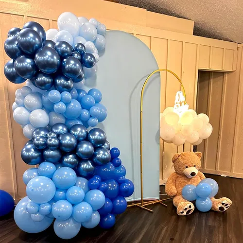 Vista 6 de NISOCY Kit de arco de guirnalda de 124 globos azules, 18, 12, 10 y 5 pulgadas, color azul claro, azul real, azul metálico, globos para baby shower