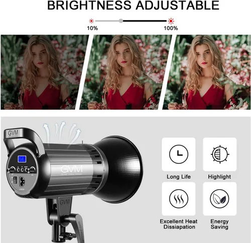 Vista 2 de GVM Great Video Maker Luz de video LED bicolor de 100 W con soporte Bowens, control de aplicación, caja de luz de linterna, regulable 3200K-5600K