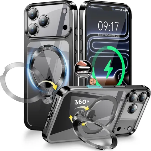 Vista 30 de Funda magnética de privacidad para iPhone 17 Pro Max [Cartulina Aurora con purpurina] [Soporte magnético invisible] protector de pantalla integrado