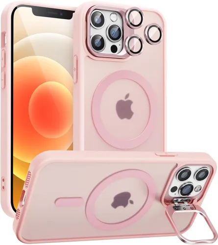 Vista 16 de Funda magnética para iPhone 11 con soporte, compatible con Magsafe, protección militar y protector de lente de cámara, funda translúcida mate
