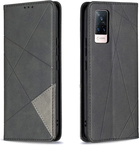 Vista 28 de Funda con tapa para Vivo Y11, Y15, Y12 e Y17, diseño de rombos de piel sintética, con función atril, cierre magnético, para Vivo Y11/Y15/Y12/Y17