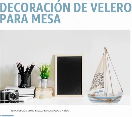 Vista 3 de Modelo de velero de madera, mini LED náutico, conchas náuticas, estatuilla de barco de vela de madera, decoración para el hogar, escritorio