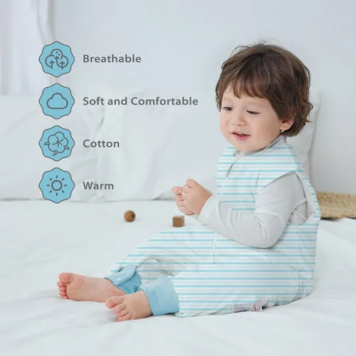 Vista 5 de Saco de dormir para bebé con pies 2.5 TOG de invierno para niños pequeños, saco de dormir de algodón peinado para bebés