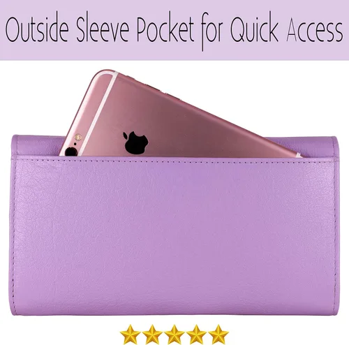 Vista 26 de Mou Meraki - Billetera o bolsa de mano de cuero genuino, con bloqueo de seguridad RFID, con escudo contra el robo de identidad, para mujeres
