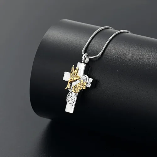 Vista 6 de Cross Hummingbird Urn Necklace for Ashes Flower Ashes Pendant Memorial Necklace Cremation Jewelry Ashes Keepsakes Necklace Gift for Loss of Loved