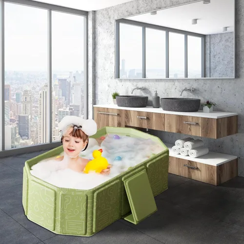 Vista 4 de Bañera para niños portátil antideslizante que ahorra espacio Verde