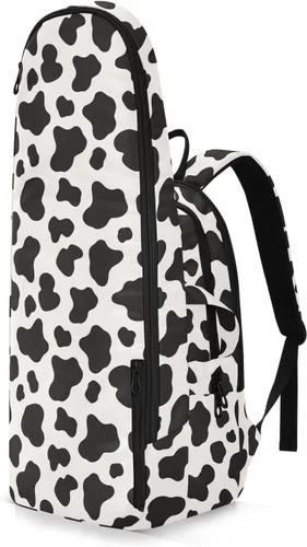 Vista 2 de Mochila de tenis para adultos, gran almacenamiento, estampado de vaca, bolsa de raqueta de tenis blanca y negra con capacidad para 2 raquetas