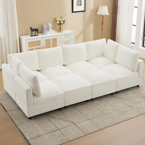 Vista 42 de 63" sofá seccional modular de Loveseat con otomana movible para sala de Beige