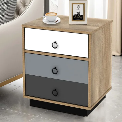 Vista 2 de Giantex Mesita de noche, mesa auxiliar con cajón y armario de almacenamiento, mesita de noche con gran capacidad, mesa auxiliar con asas anulares
