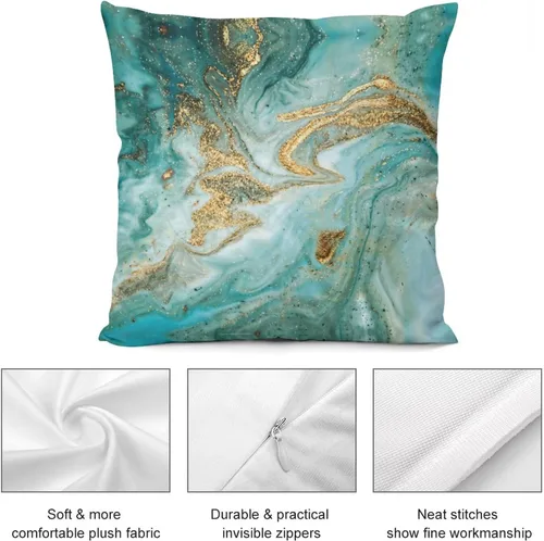 Vista 7 de Funda de almohada decorativa cuadrada de 18 x 18 pulgadas, mármol verde con purpurina dorada, funda de almohada decorativa de algodón con cremallera