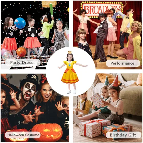 Vista 7 de ANUBHAVSHAALA Disfraz de princesa para niñas, vestido de fiesta de cosplay de 3 a 10 años