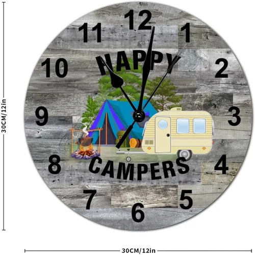 Vista 2 de Reloj redondo de madera de estilo rústico de 12 x 12 pulgadas, con números arábigos, silencioso, sin tictac, funciona con pilas, tema de campamento