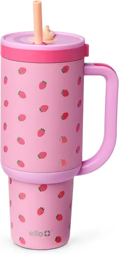 Vista 37 de Ello Oasis Vaso de 24 oz con asa y popote retráctil Taza reutilizable de acero inoxidable aislada 100% a prueba de fugas, regalos