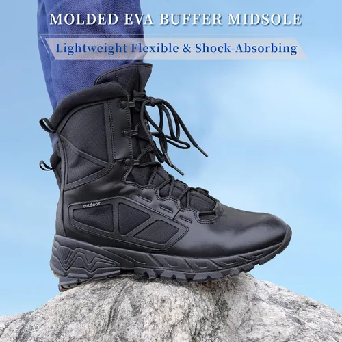 Vista 5 de Botas de trabajo tácticas militares para hombre, ligeras, con cremallera lateral, botas de combate del ejército, para senderismo