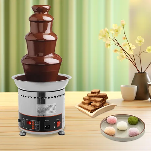 Vista 6 de Fuente de fondue de chocolate de 4 niveles, calentador eléctrico de acero inoxidable para derretir chocolate, máquina de fusión calentada, capacidad
