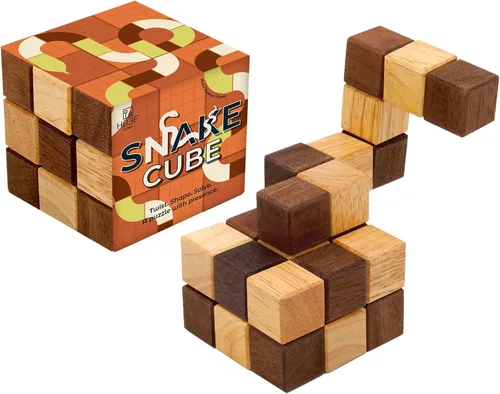 Vista 10 de BSIRI Juego clásico de rompecabezas de serpiente (tamaño M) – Rompecabezas 3D para adultos en mano con diseños de cubo de madera de magia