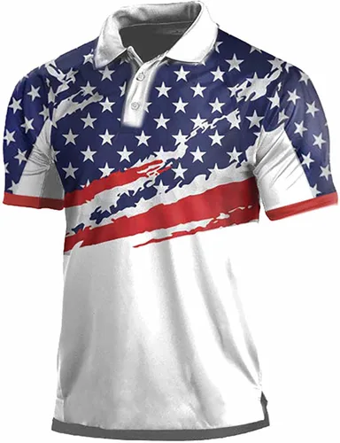 Vista 2 de Camisas polo para hombre, camisas polo para hombre, manga corta, bandera de Estados Unidos, camiseta patriótica 4 de julio, camisetas casuales