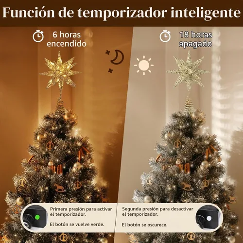 Vista 4 de Lewondr Decoración para árbol de Navidad, decoración de árbol de Navidad con forma de estrella en 3D con diseño de explosión de estrellas, control