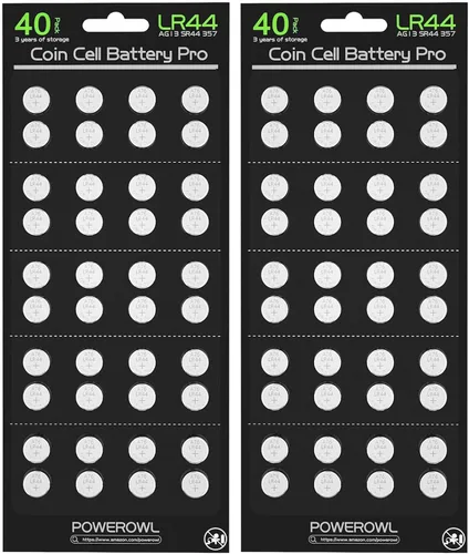 Vista 8 de POWEROWL Baterías LR44 de alta capacidad, paquete de 40 unidades, L1154F AG13 357 303 SR44 A76, pilas alcalinas de primera calidad con botón de 1,5 V