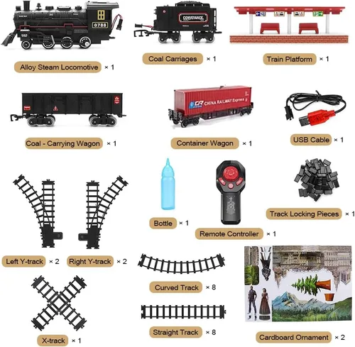 Vista 6 de Juego de tren de aleación eléctrica para niños de 4 a 8 años, juegos de trenes de Navidad de metal a control remoto para alrededor del árbol, kits