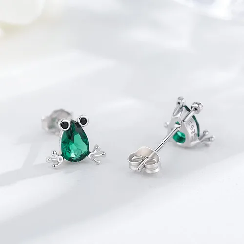 Vista 6 de Frog Earrings for Women Girls Sterling Silver Frog Pendant Necklaces Crystal Studs Earrings Frog Stud for Teens Cute Animal Hypoallergenic Jewelry