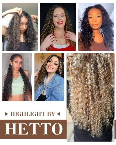 Vista 101 de Hetto . Extensiones de cabello humano rizado con clip, color #1 negro azabache, extensiones de cabello humano ondulado natural para cabeza completa