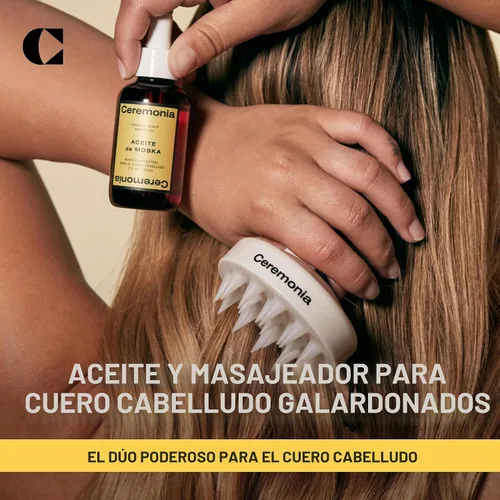 Vista 2 de Ceremonia Scalp Power-Duo Aceite de Moska & Scalp Masajeador Aloe Vera Babassu Castor 2 Fl Oz 60 mL
