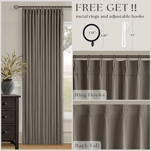 Vista 114 de Juego de 2 paneles de cortinas plisadas negras de 80 pulgadas para sala de estar, cortinas plisadas de lino con forro de 80 pulgadas de largo, 100%
