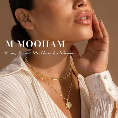 Vista 3 de M MOOHAM - Delicado collar de oro para mujer, de 14 quilates, en capas, lindos collares con letra hexagonal con inicial para mujer, regalos