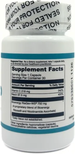 Vista 6 de Complejo NAD+ de 750 mg – con niacina y vitamina C – vegano, sin gluten, sin OMG – 30 cápsulas Cellular Energy, Healthy Aging & Mitochondrial