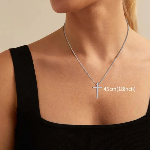 Vista 3 de GAVU Collar de cruz cristiana para hombre, collar con colgante de cruz de acero inoxidable plateado y negro dorado para hombres y mujeres