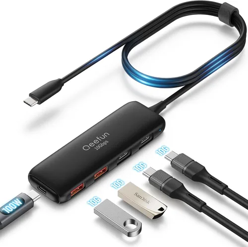 Vista 14 de Qeefun Hub USB 3.2 de 10 Gbps con 2 puertos USB A y 2 puertos de datos USB-C 3.2, divisor USB 3.2 Gen 2, cable largo extendido de 4 pies y puerto