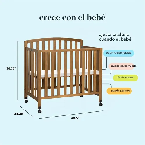 Vista 3 de Davinci Dylan - Mini cuna plegable portátil 3 en 1 convertible en castaño, certificado Greenguard Gold GREENGUARD Gold Certified - Folding Baby