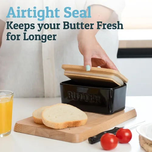 Vista 2 de PriorityChef Plato de Mantequilla Extra Grande con Tapa para Encimera, Envase de Mantequilla de Cerámica con Cubierta Hermética, Soporte