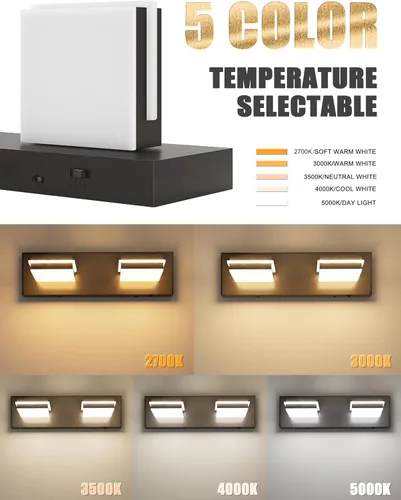 Vista 2 de VOLISUN 5CCT - Lámparas de baño regulables sobre el espejo, modernas lámparas de tocador de baño, cabezal giratorio de 360°, luces LED negras
